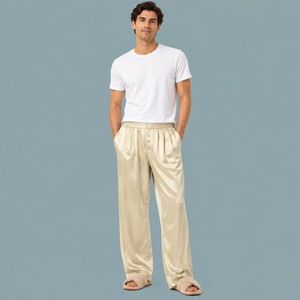 Christian Dior Monsieur Size Medium M Tan Satin Button Tapered Pajama PJ Pants